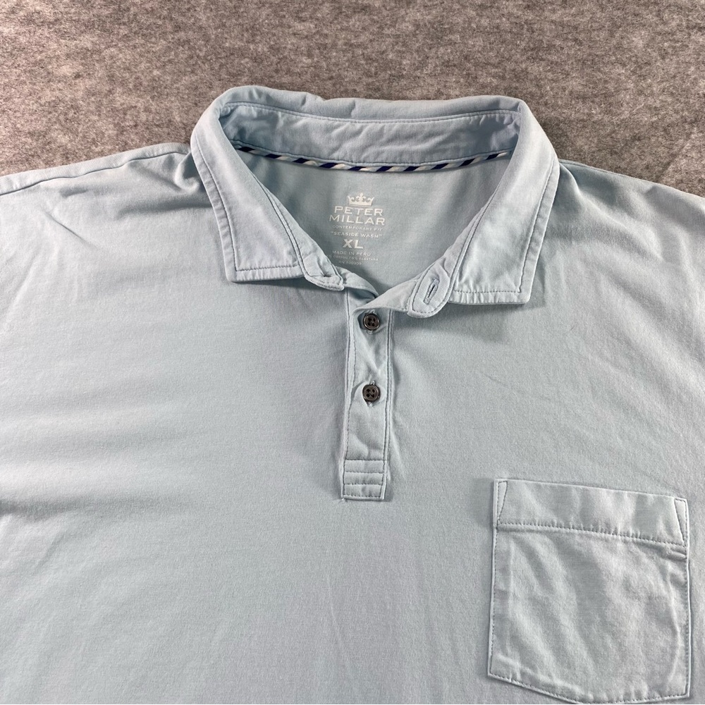 Peter Millar Mens Blue Contemporary Fit Seaside Wash Short Sleeve Polo Size XL - Picture 3 of 14